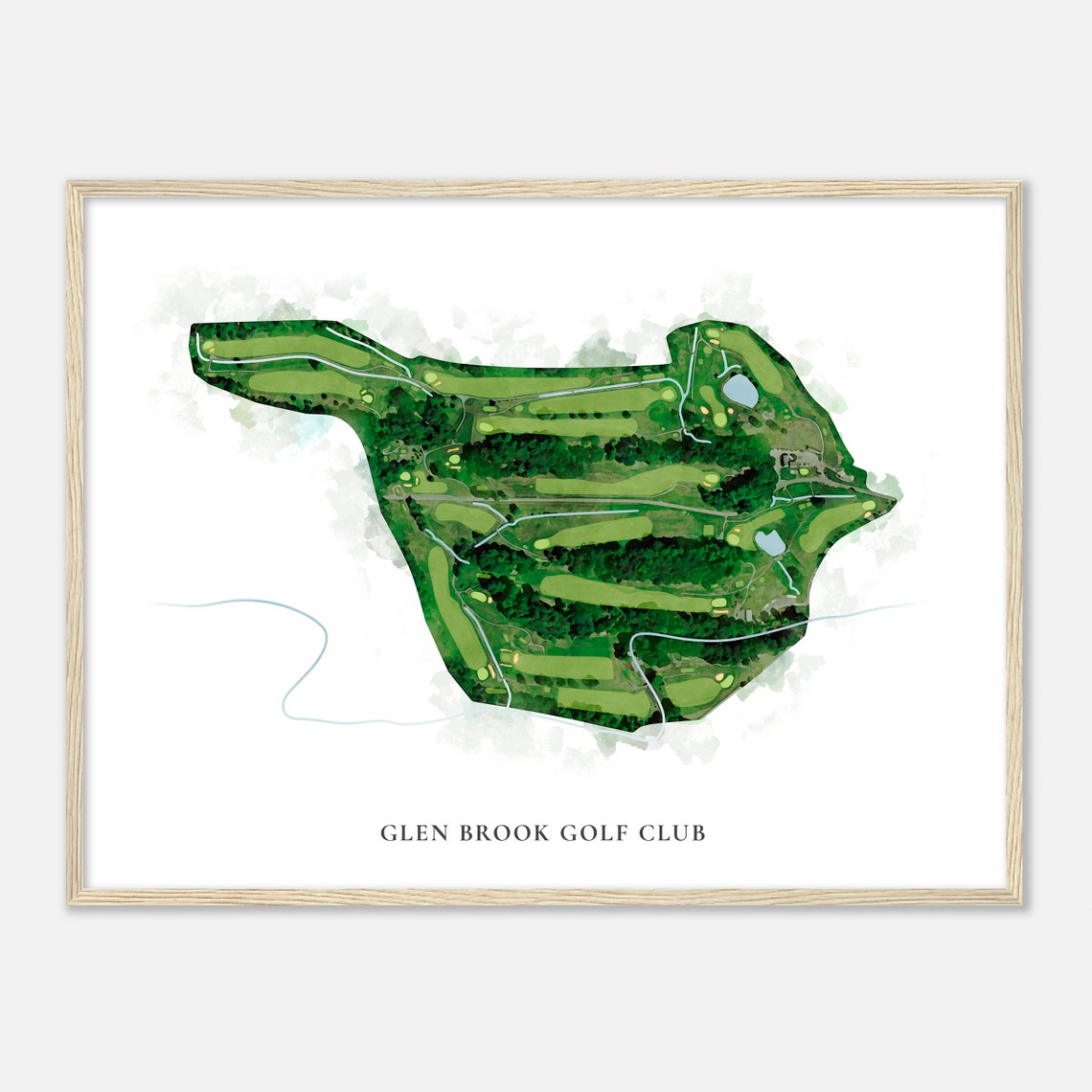Glen Brook Golf Club Classic Watercolor Golf Course Layout Map Poster