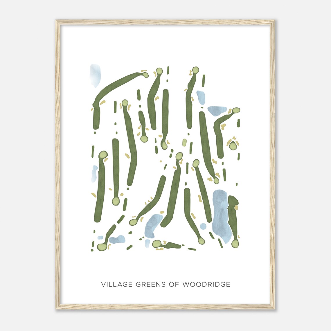 Village Greens of Woodridge Watercolor Golf Course Map Poster Art