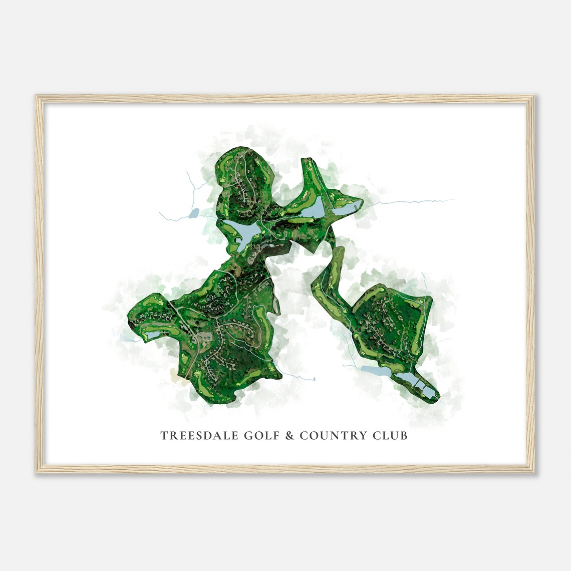 Treesdale Golf Country Club Watercolor Course Map Green Art Poster