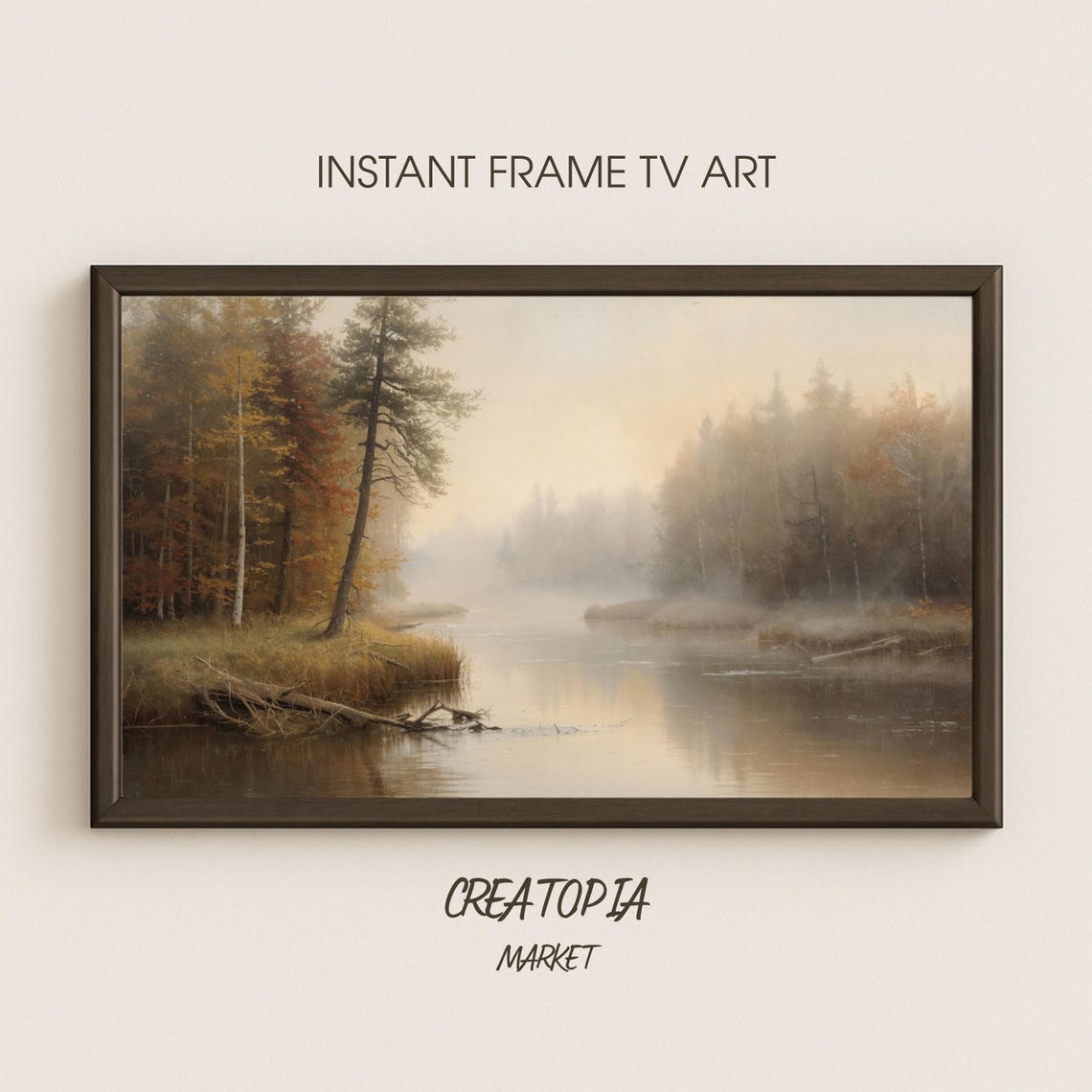 Foggy River Bend Misty Autumn Pines Lakeside Morning TV Art Poster