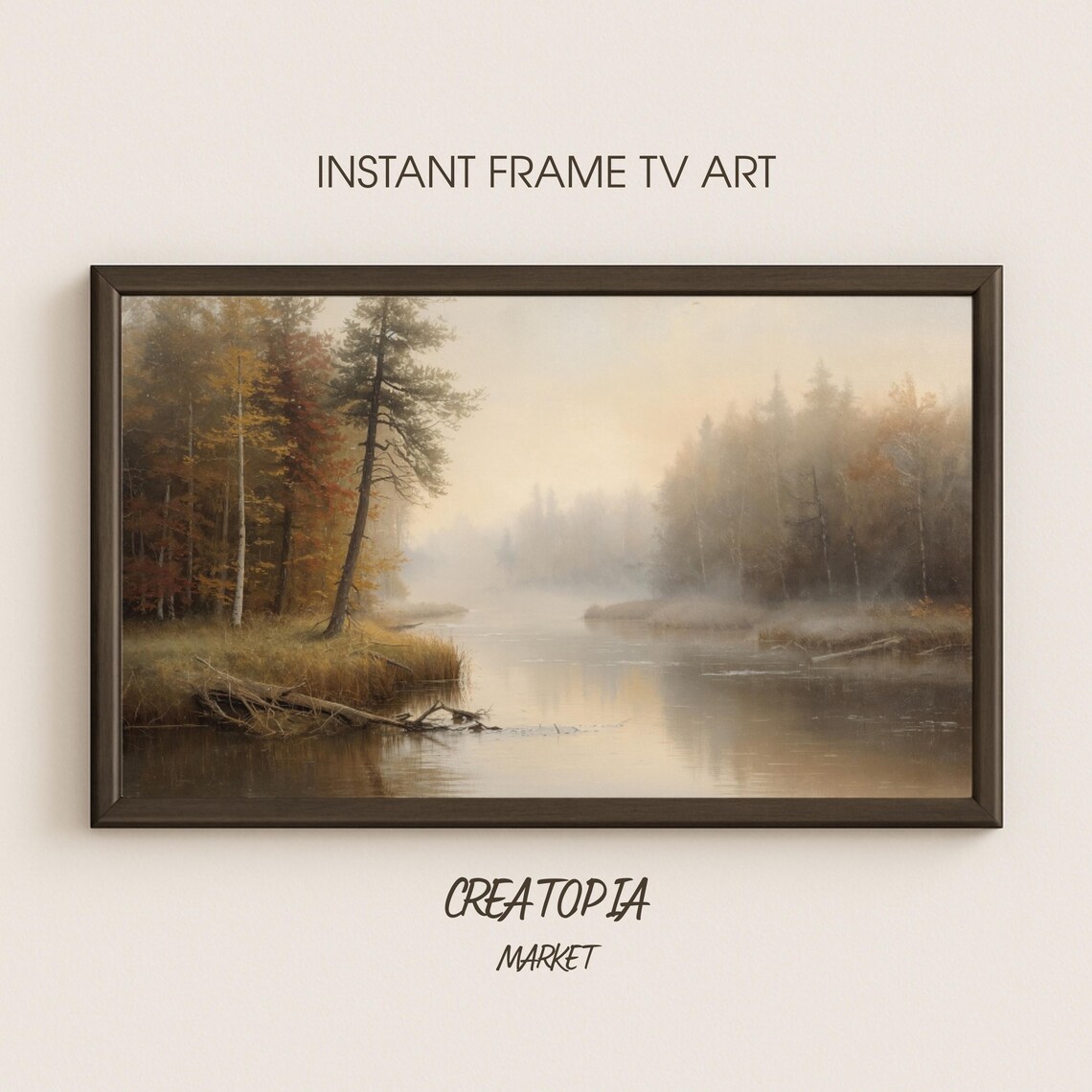 Samsung Frame Tv Art Foggy River Bend Soft Autumn Impression