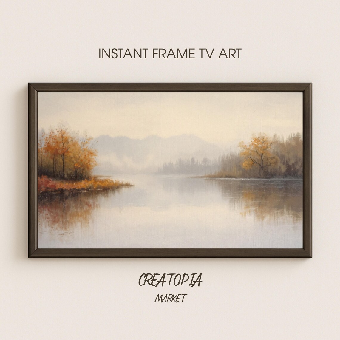 Samsung Frame Tv Art Misty Autumn Lake Peaceful Impressionist Landscape