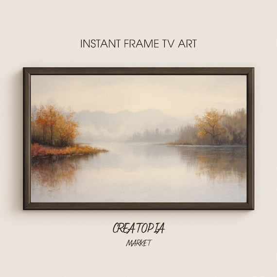 Misty Autumn Lake Golden Trees Peaceful Impressionist TV Art Poster