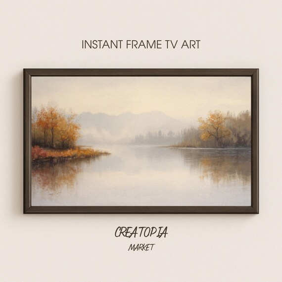 Samsung Frame Tv Art Misty Autumn Lake Peaceful Impressionist Landscape