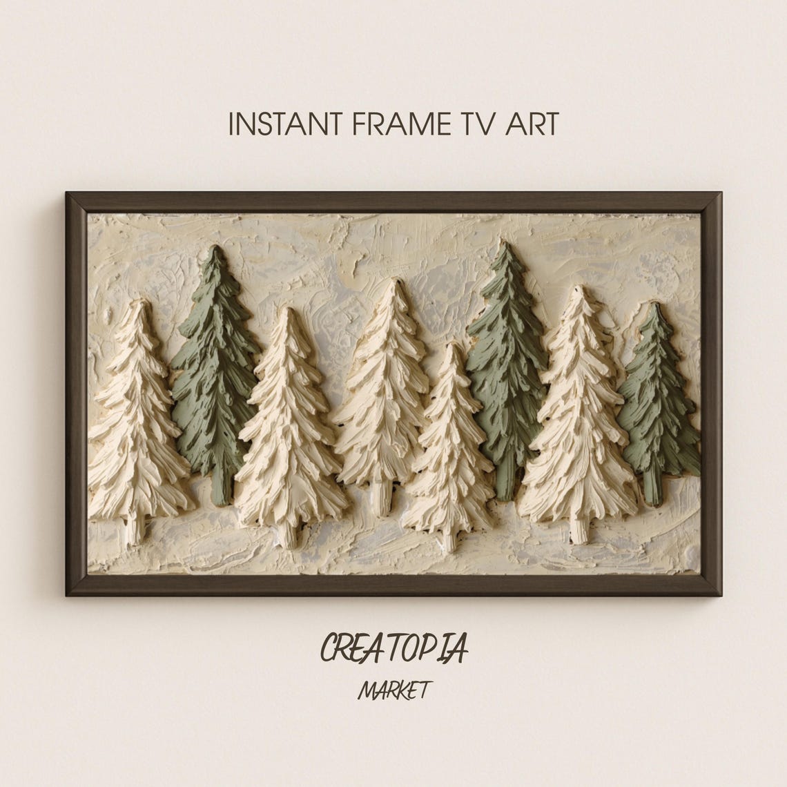 Textured Pine Forest Evergreen Trees Neutral Impasto Winter Art Print