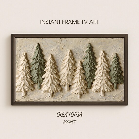 Textured Pine Forest Evergreen Trees Neutral Impasto Winter Art Print