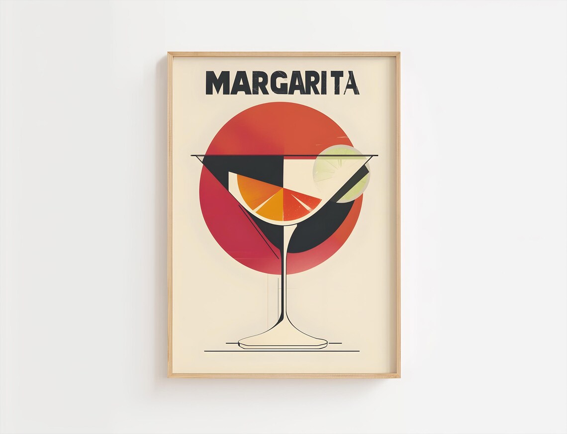 Margarita Retro Geometric Cocktail Glass Bold Vintage Bar Poster