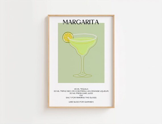 Margarita Minimalist Lime Green Cocktail Recipe Print Bar Art