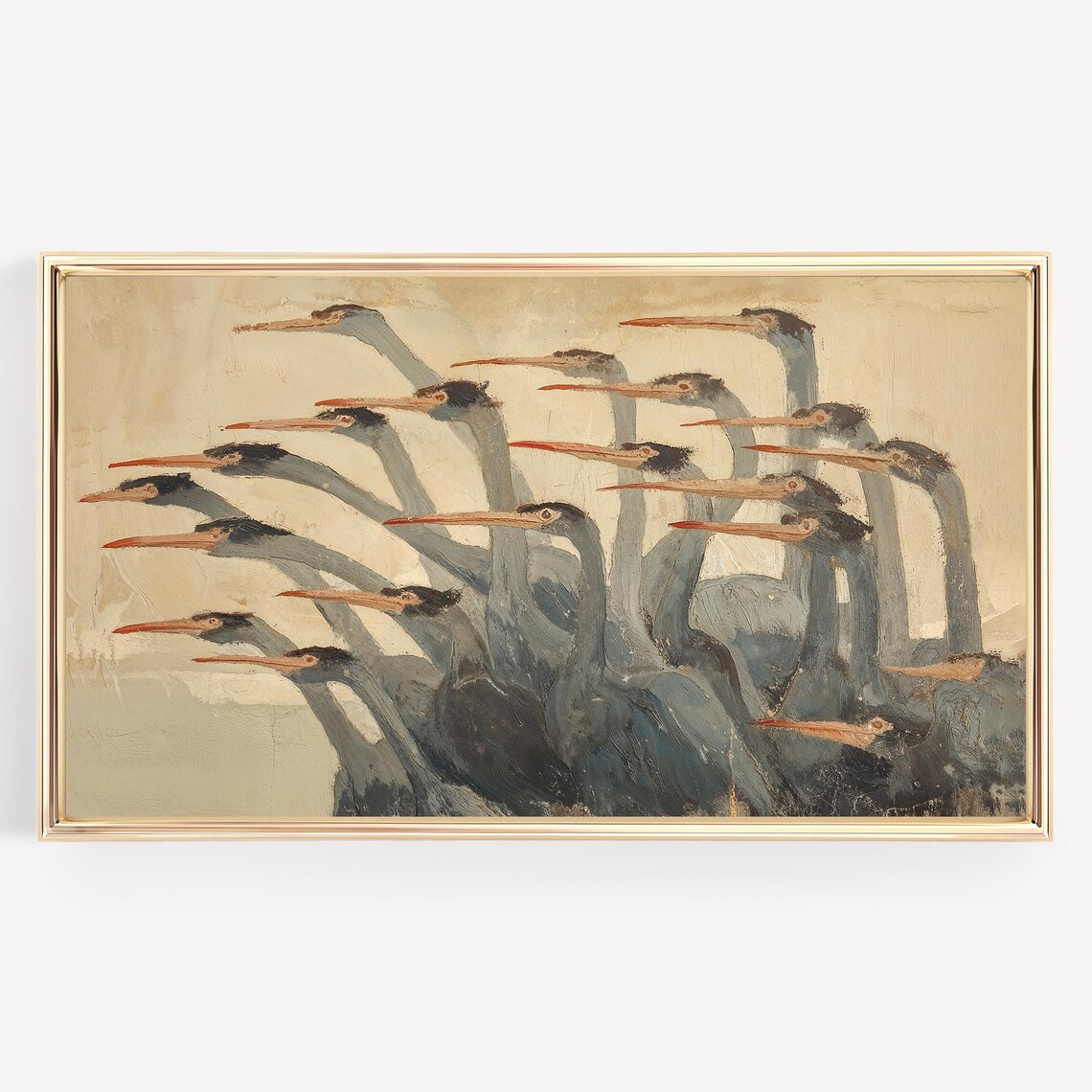 Vintage Modern Cranes Art Print, Neutral Coastal Birds - Image 3
