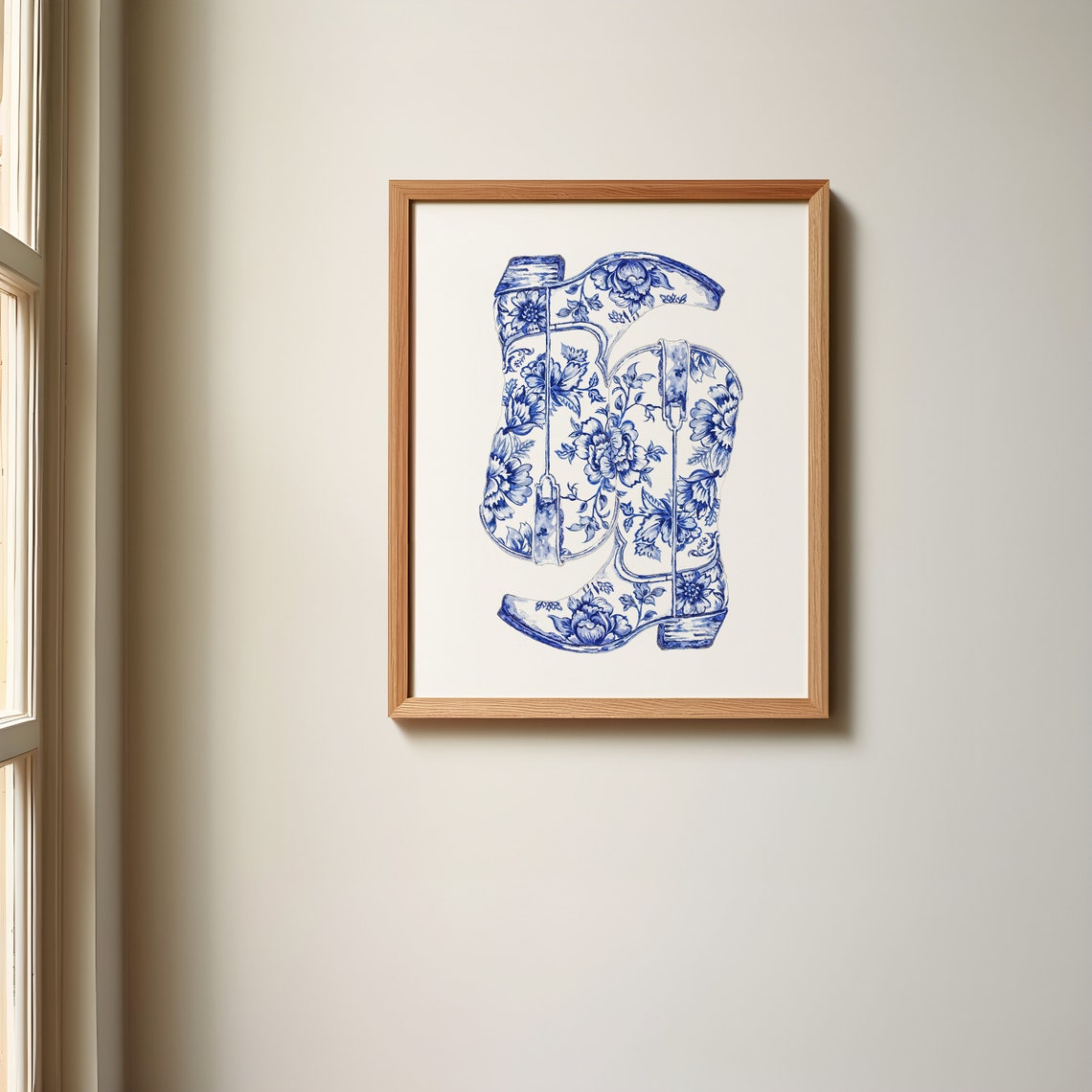 Blue Coastal Cowgirl Boot Print Chinoiserie Coastal Grandma Western Coastal Granddaughter Aesthetic Nursery Country Dorm Room Wall Art - Image 4