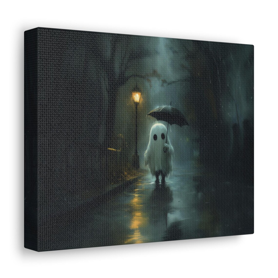 Little Ghost Umbrella Rainy Night Street Cute Halloween Poster - Image 2