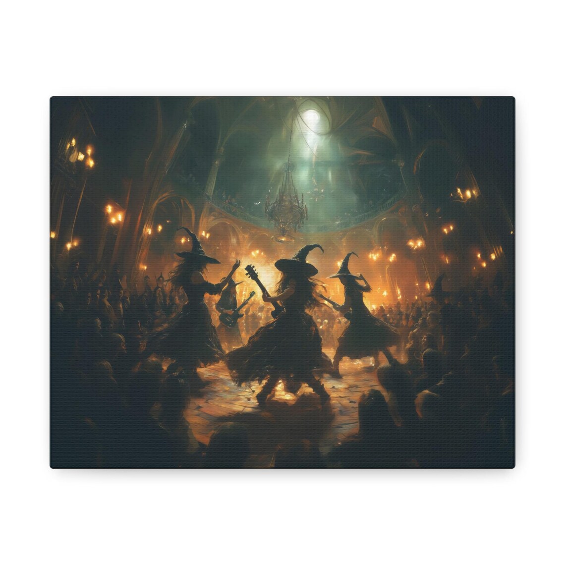 Witches Playing Guitar and Dancing in a Candlelit Tavern Fantasy Wall Art - Image 2