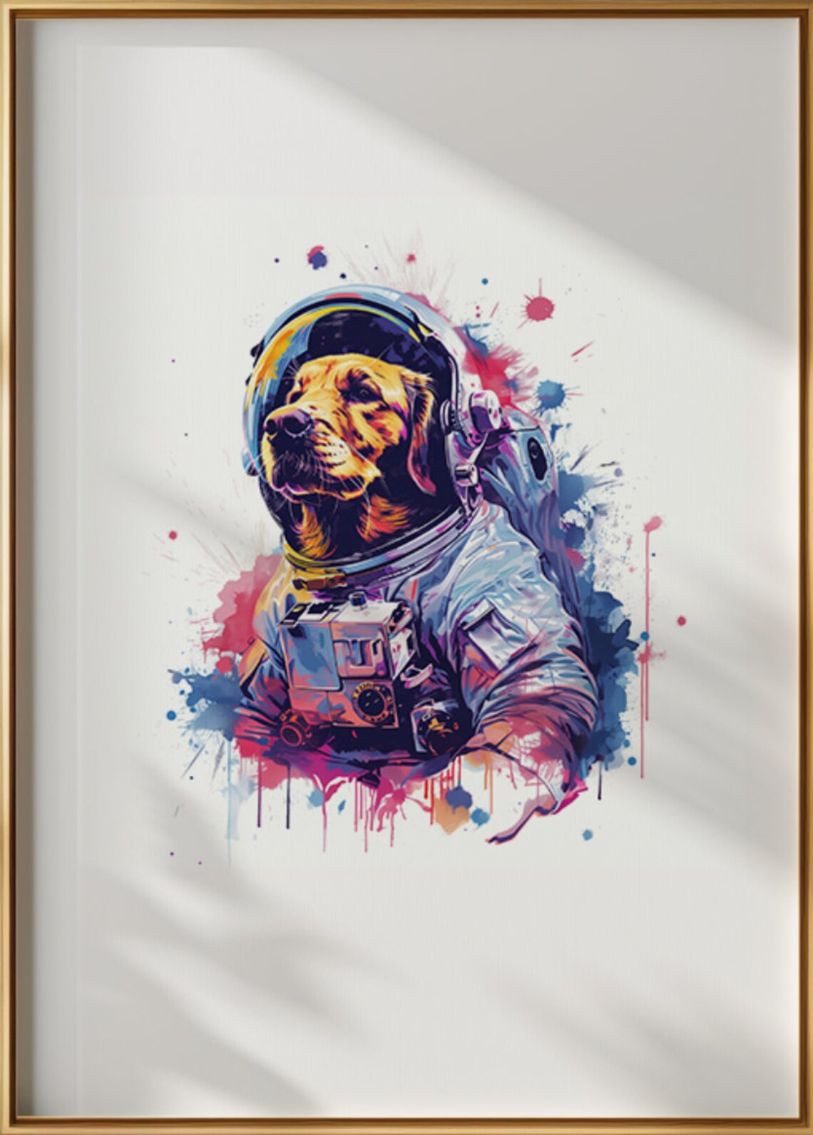 Golden Retriever Astronaut Watercolor Dog Space Suit Animal Art Poster - Image 3