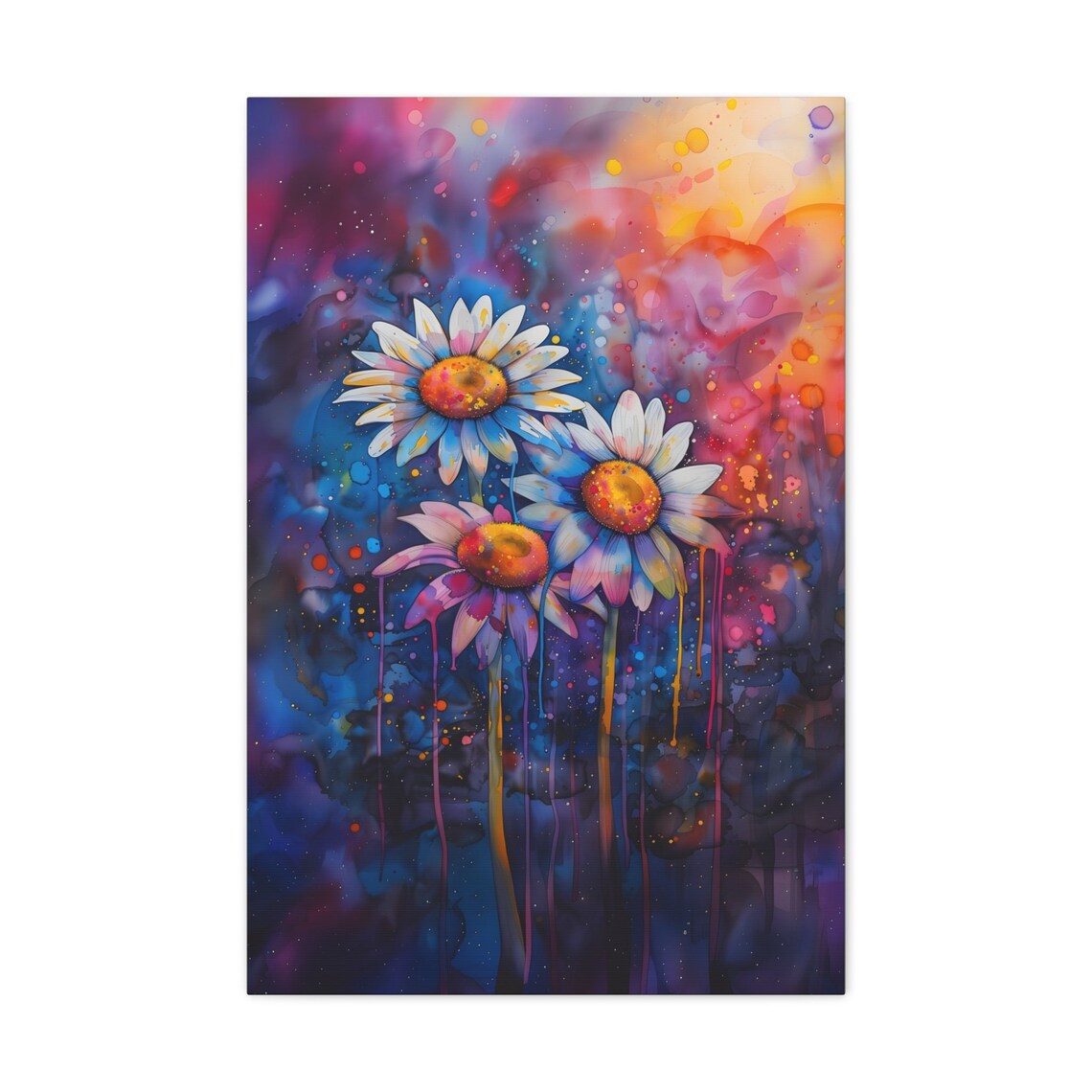 White Daisies Blooming Beneath a Starry Cosmic Galaxy Night Sky Poster - Image 3