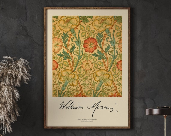 William Morris Poster Pink And Rose Wallpaper Art Crafts Intertwined Stems Of Flowering Carnations Vintage Instant