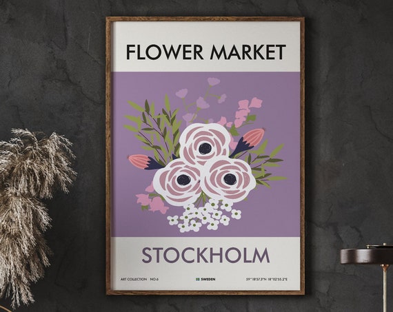 Flower Market Stockholm Poster Floral Wall Art Florist Gift Instant