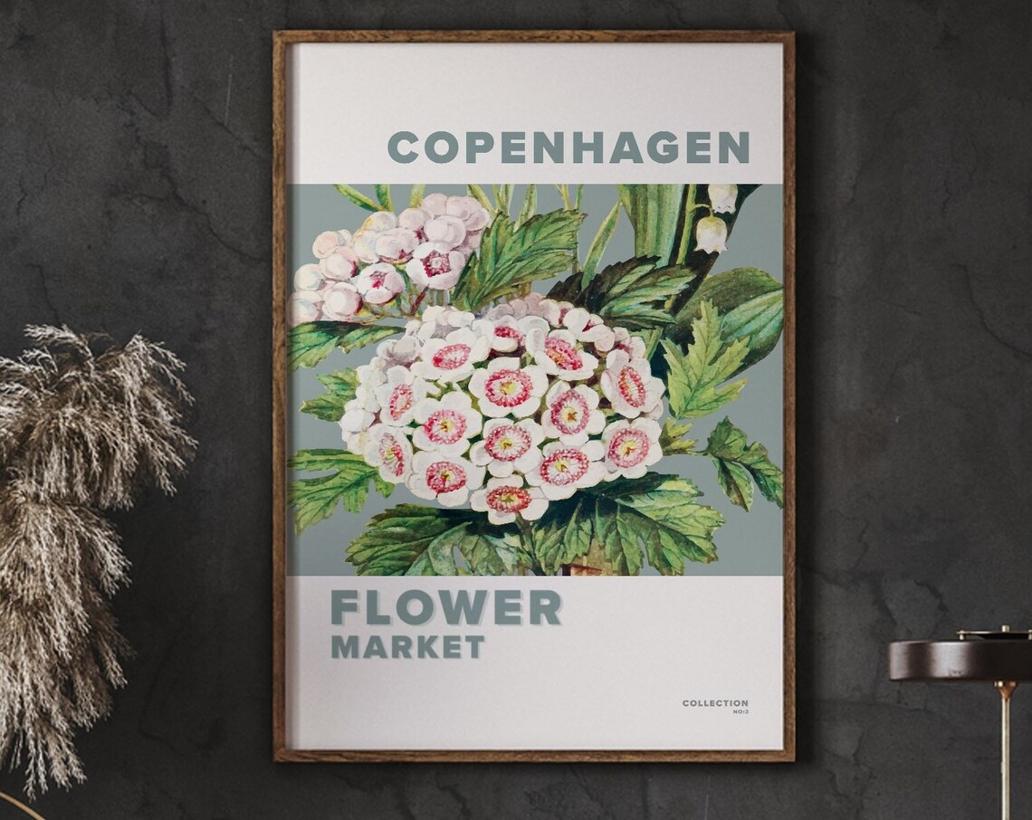 Copenhagen Flower Market White Vintage Blossom Botanical Art Poster
