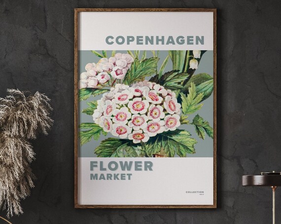 Copenhagen Flower Market White Vintage Blossom Botanical Art Poster