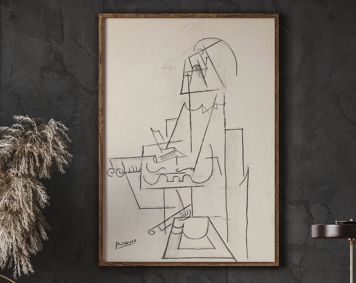 Pablo Picasso Homme Au Violon 1912 Line Drawing Poster Minimalist Art