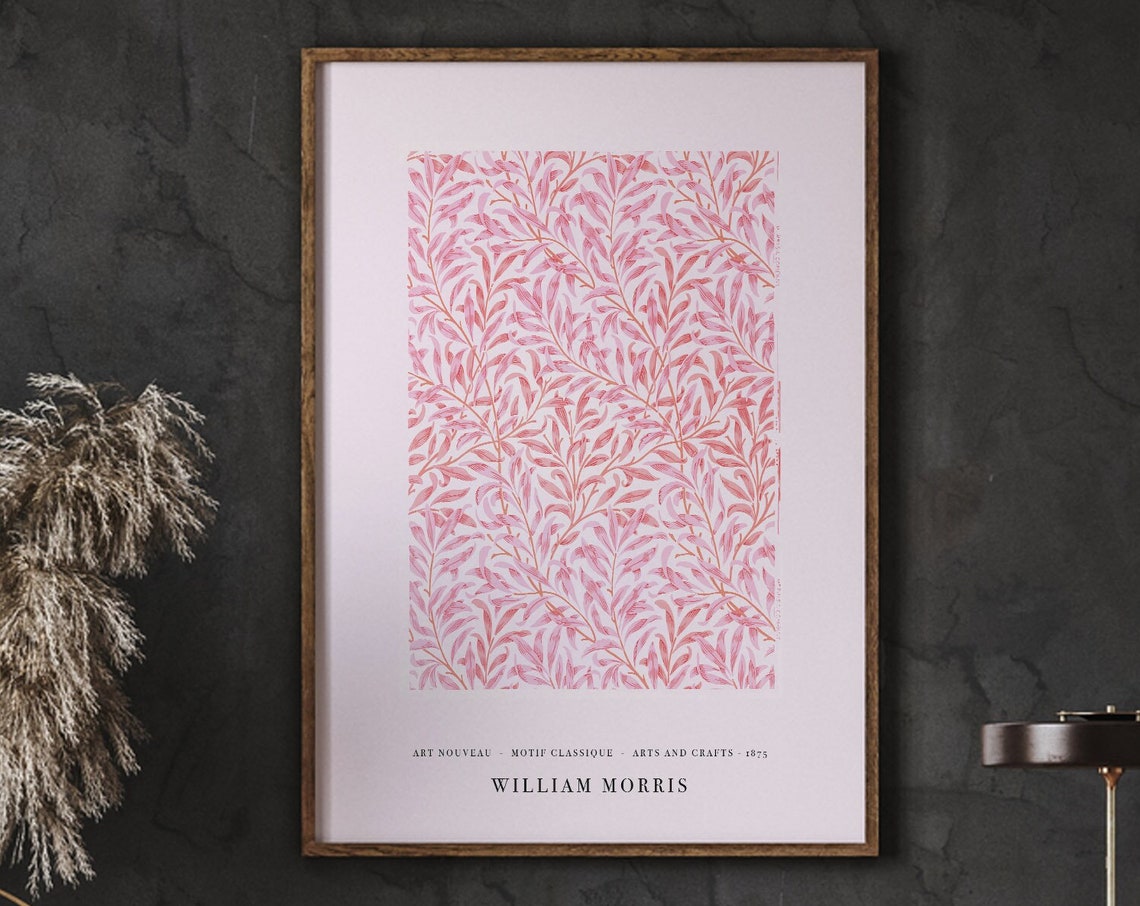 William Morris Pink Willow Leaf Art Nouveau Botanical Poster