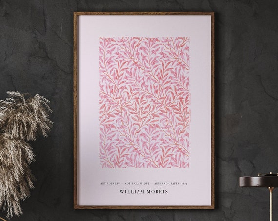William Morris Poster Pink Flower Centenary Exhibition Wall Art Vintage Instant