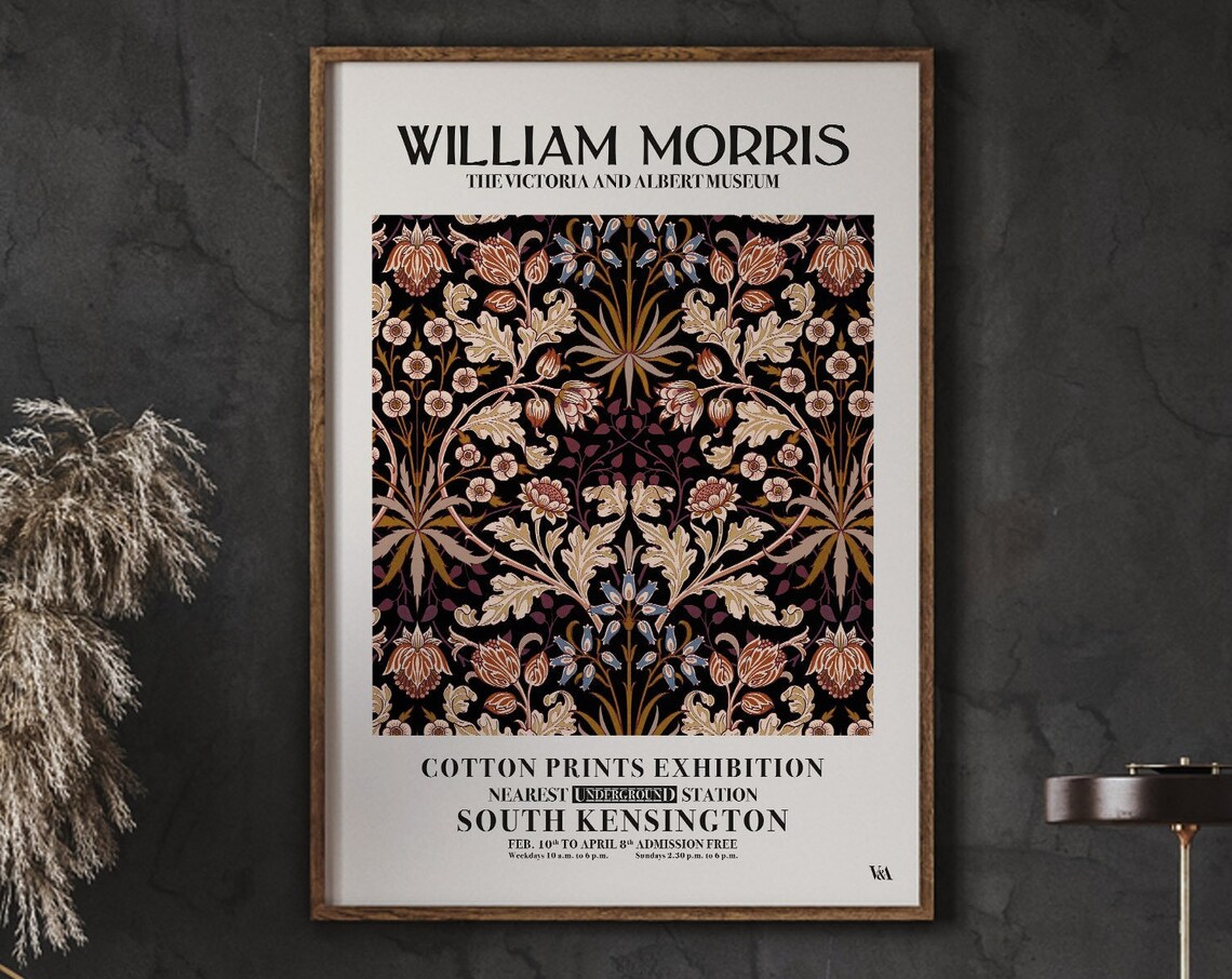 William Morris Cotton Prints Exhibition Earthy Floral Pattern Poster
