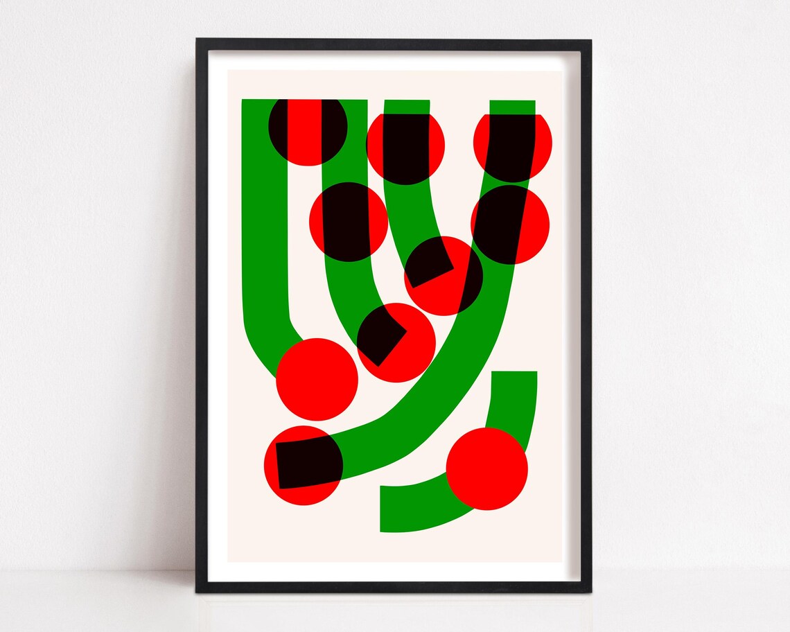 Green Arches Red Circles Bold Abstract Geometric Modern Poster