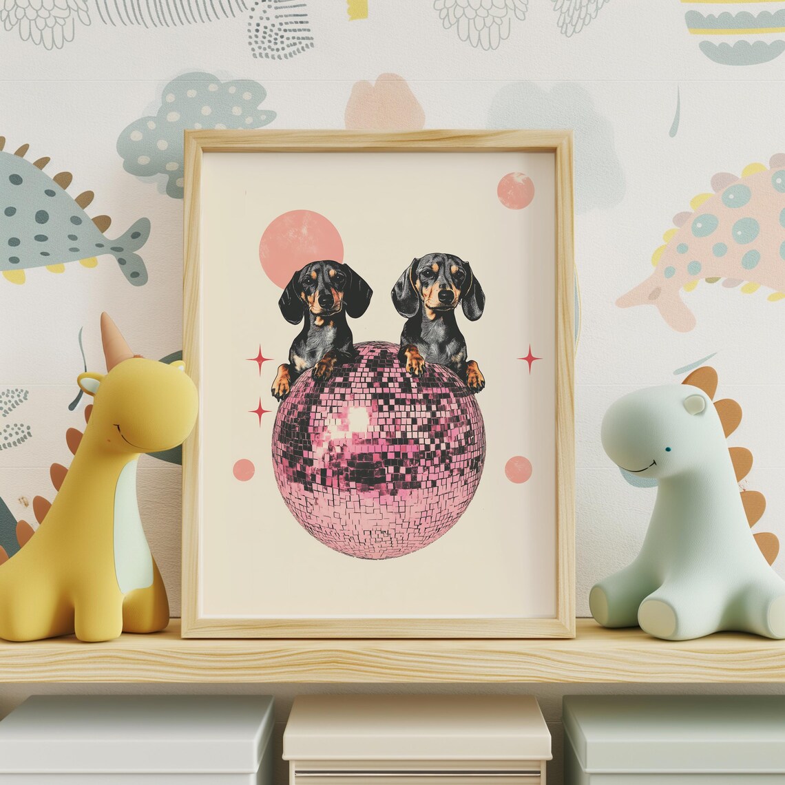 Retro Dachshund Vintage Disco Ball Art Print - Image 2