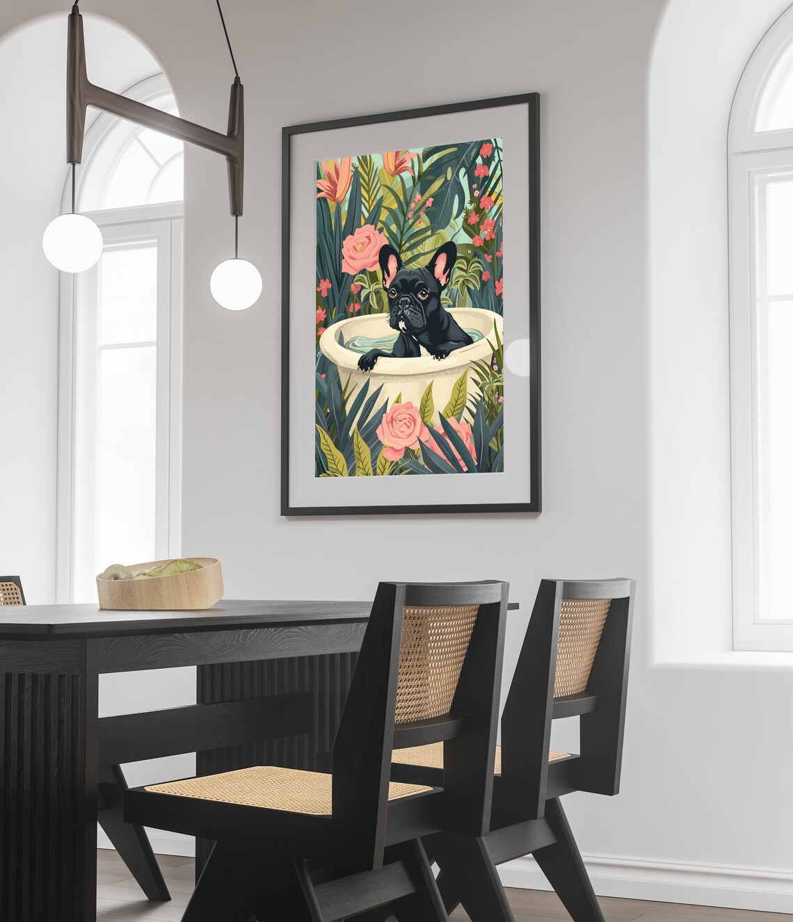 French Bulldog Wall Art, Boho Jungle Bathtub Print - Image 2
