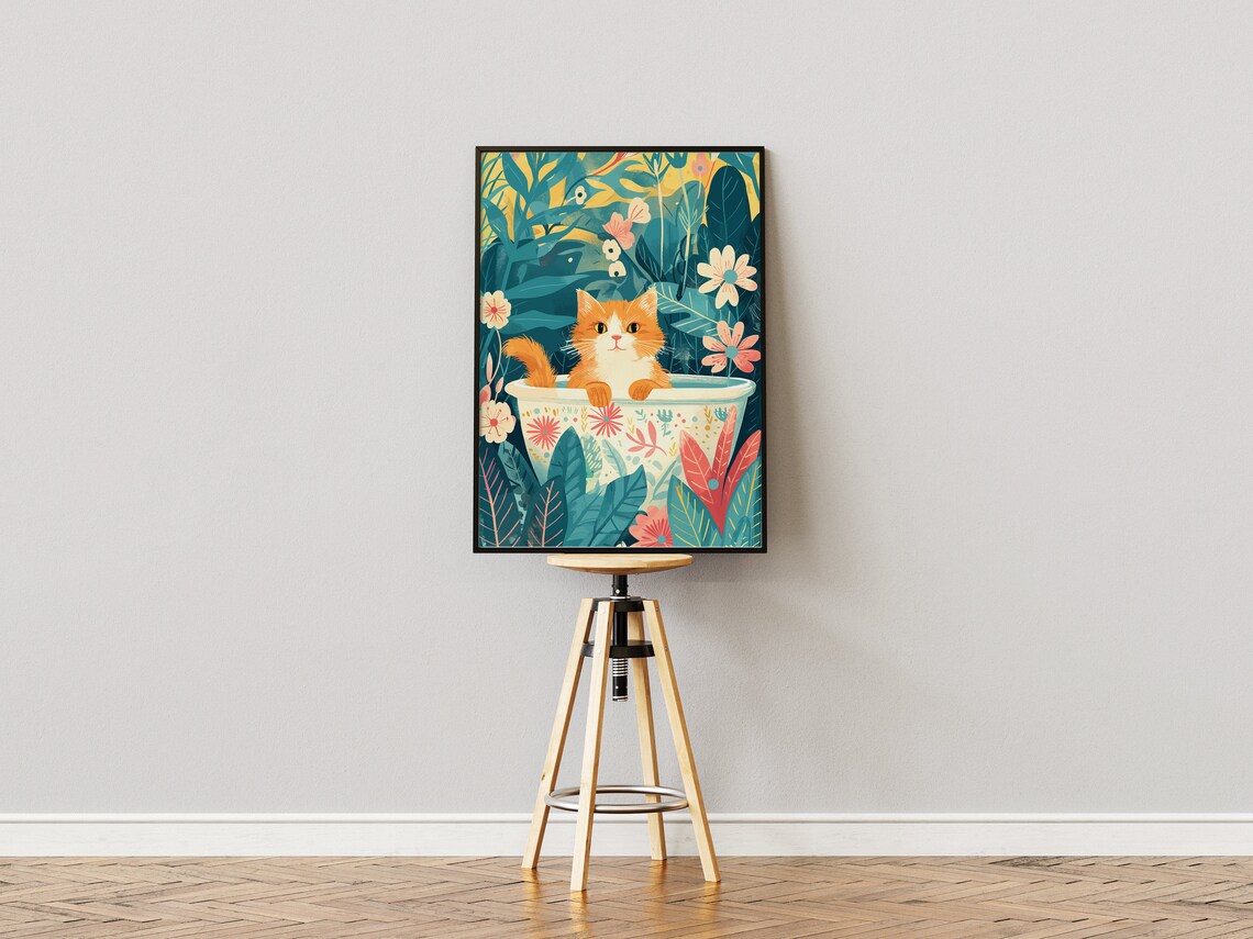 Ginger Cat Boho Jungle Bathtub Art Print - Image 2