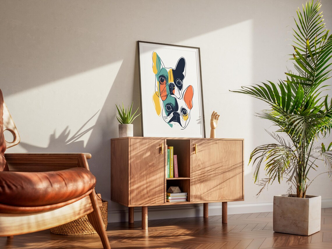 Abstract Boston Terrier Wall Art Retro Dog Print Matisse Bold Line Drawing Eclectic Modern Decor Living Room Maximalist Kitchen Print - Image 2