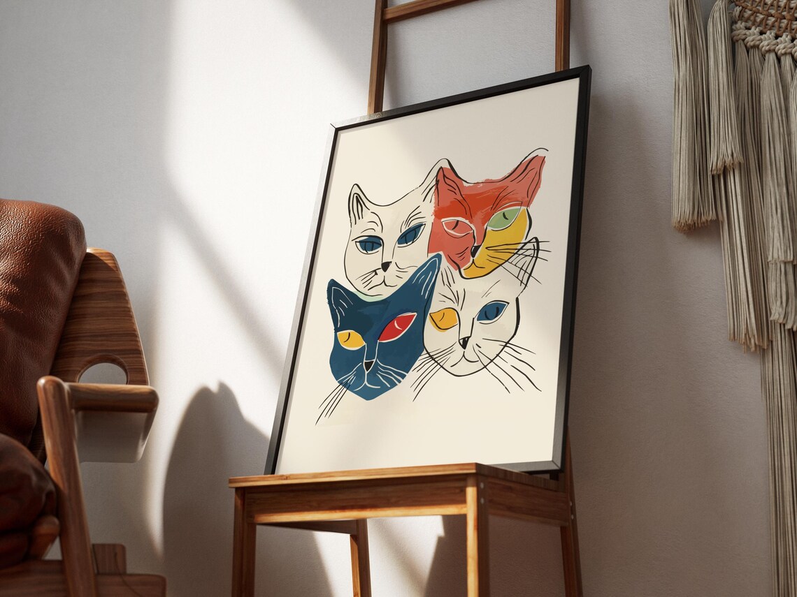 Abstract Cat Wall Art Matisse Bold Line Drawing Unique Retro Painted Cat Print Eclectic Modern Decor Living Room Maximalist Kitchen Print - Image 3