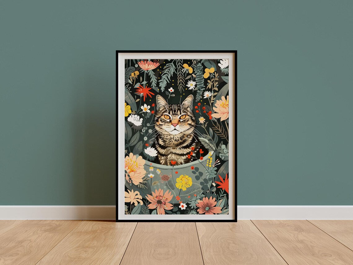 Tabby Cat Jungle Bath Art Print, Boho Decor - Image 3