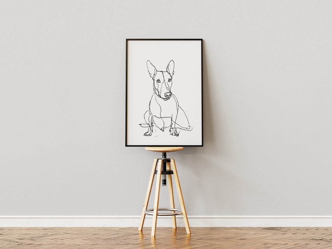 Bull Terrier Sitting Proudly Elegant Full Body Line Drawing Poster - Image 3