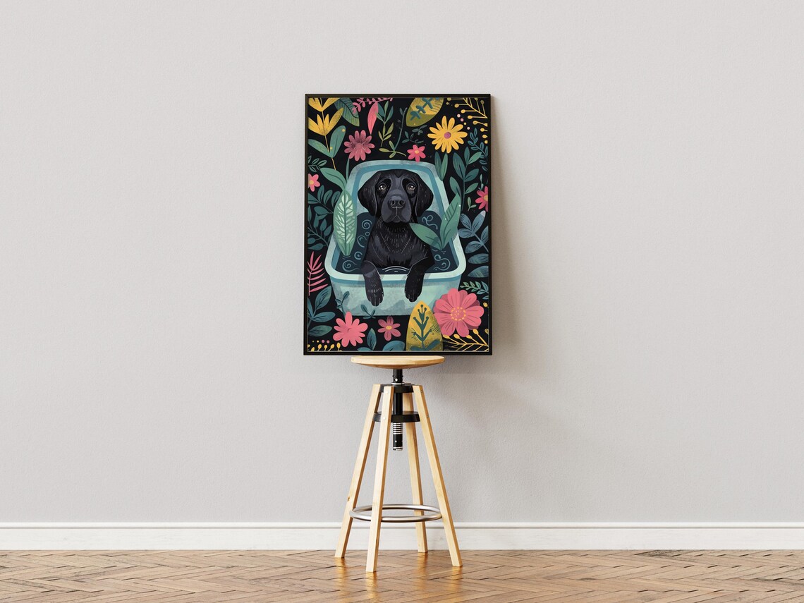 Black Labrador Art Print, Boho Nursery Dog Portrait - Image 3