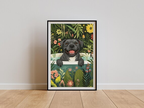 Blue Staffy Wall Art Print, Boho Jungle Style