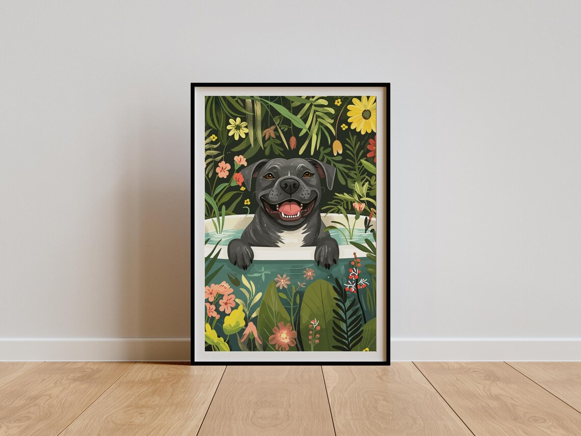 Blue Staffy Wall Art Print, Boho Jungle Style