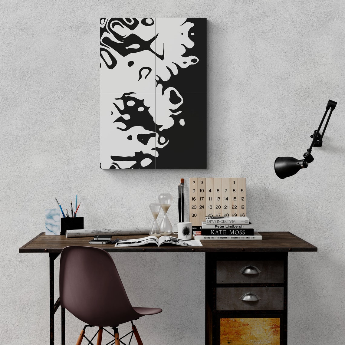 Rorschach Style Black and White Ink Blot Abstract Art Poster - Image 4
