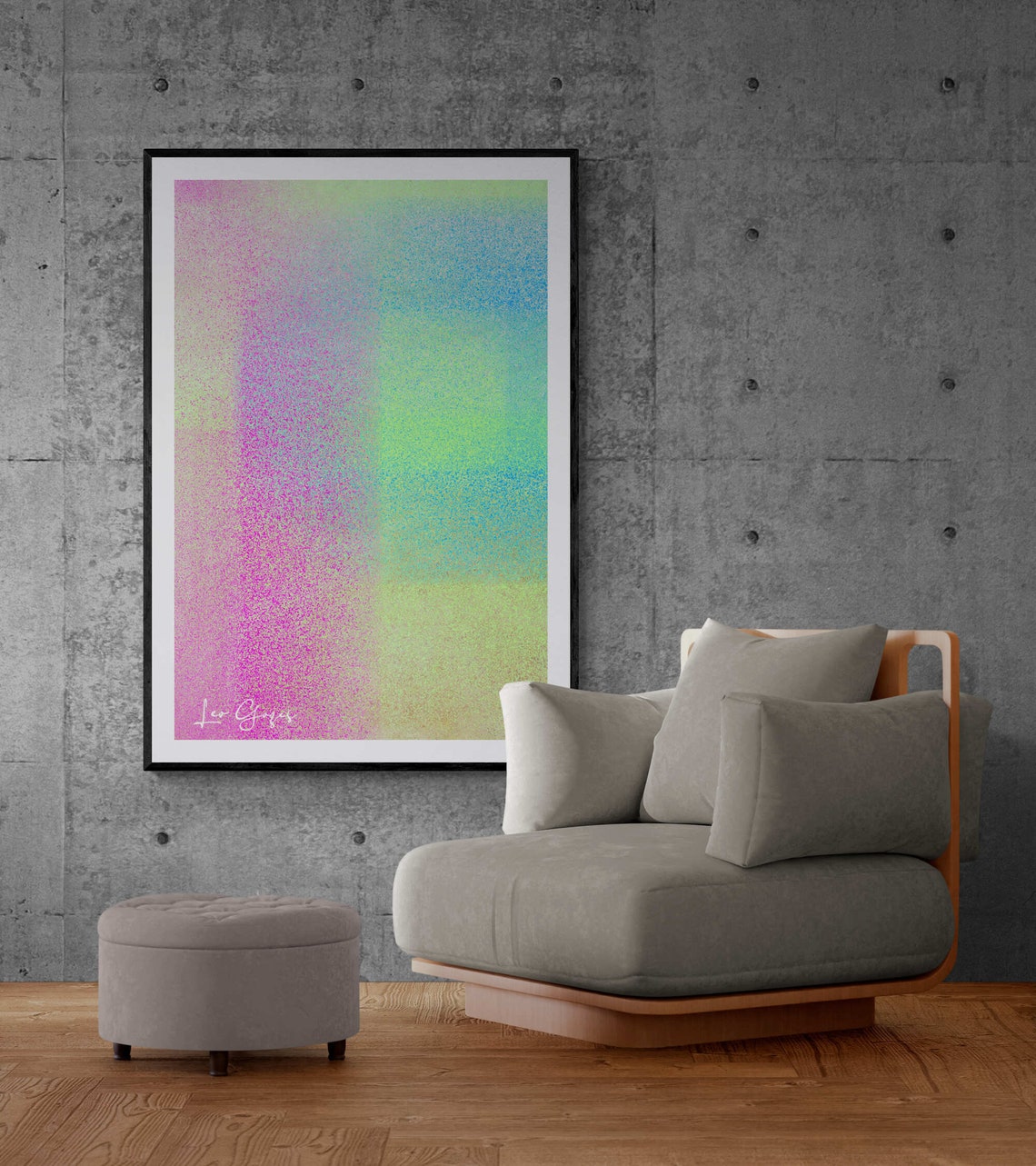 Pastel Pink and Teal Gradient Stipple Texture Abstract Art Print - Image 4