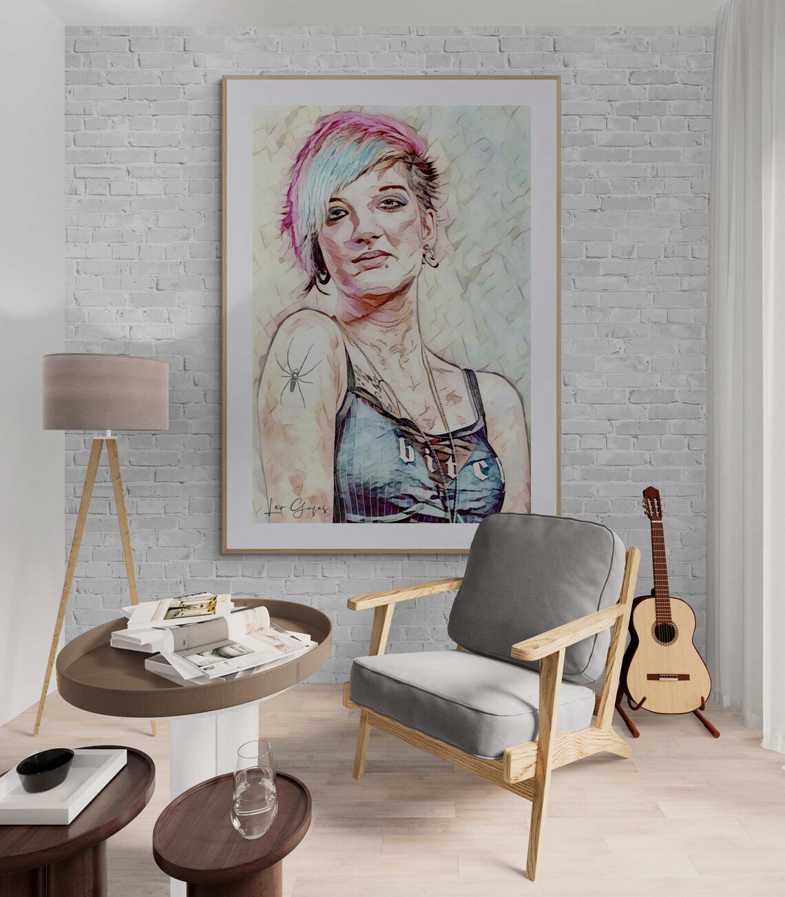 Pink Hair Punk Woman With Tattoo Bold Watercolor Portrait Poster - Image 2
