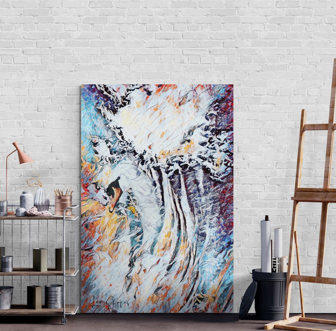 White Swan in Fiery Brushstrokes Expressive Animal Portrait Print - Image 5