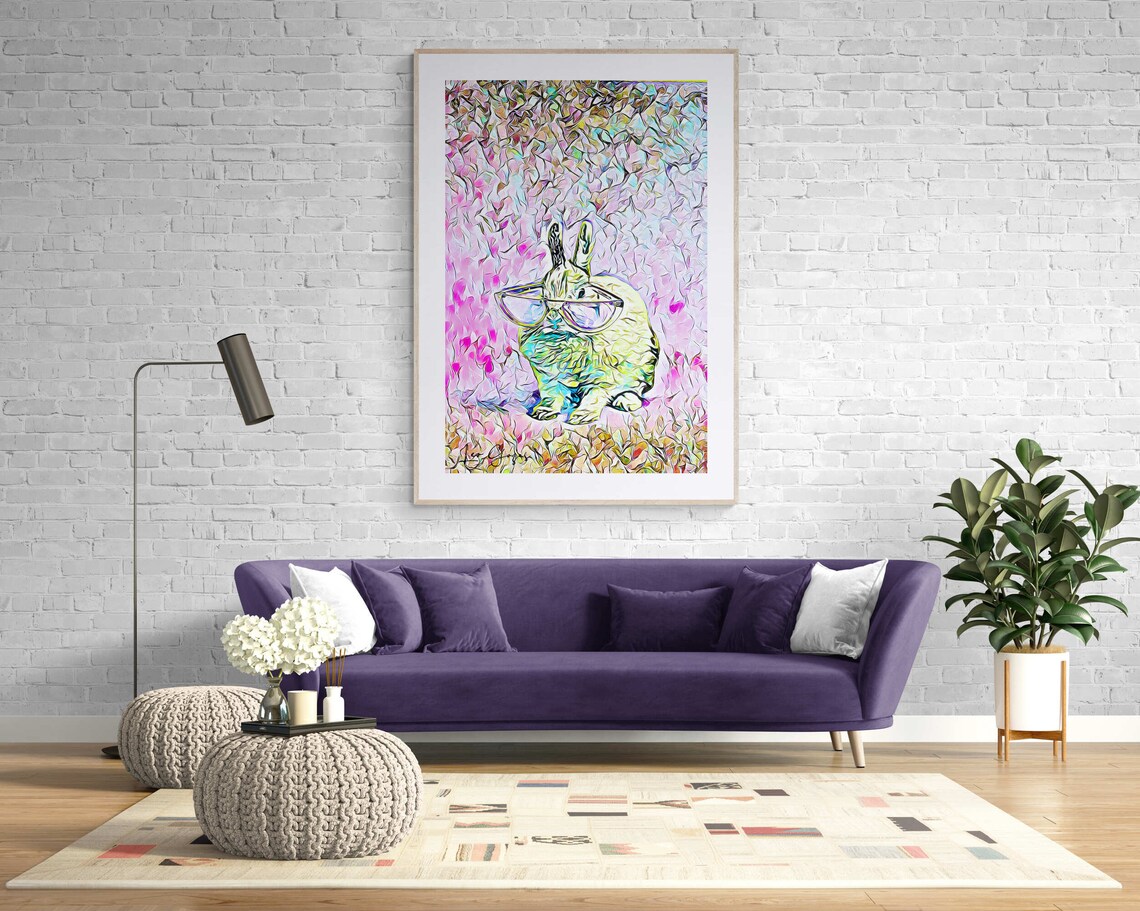 Hipster Rabbit With Glasses Colorful Neon Pop Art Portrait Poster - Image 3