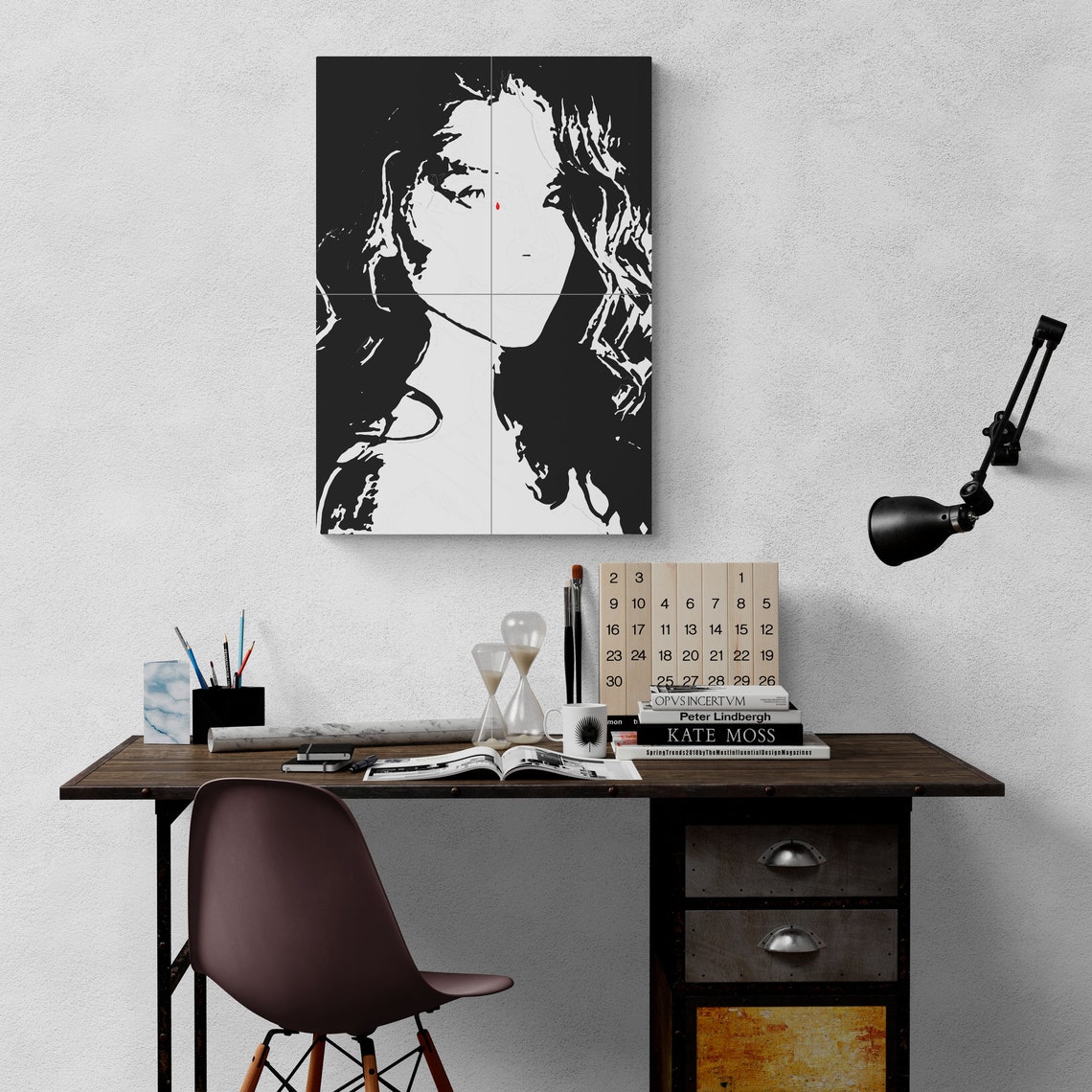 Stencil Portrait of a Woman with a Red Teardrop Black White Print - Image 5