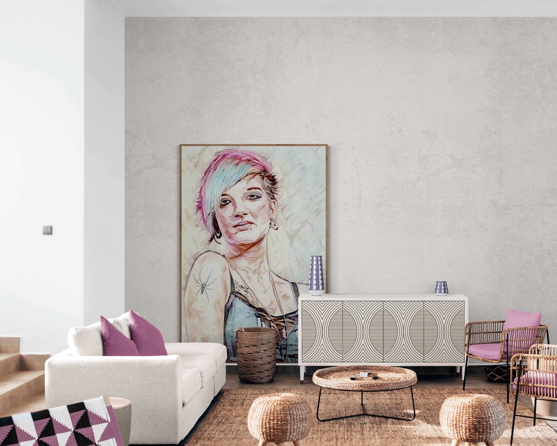 Pink Hair Punk Woman With Tattoo Bold Watercolor Portrait Poster - Image 4