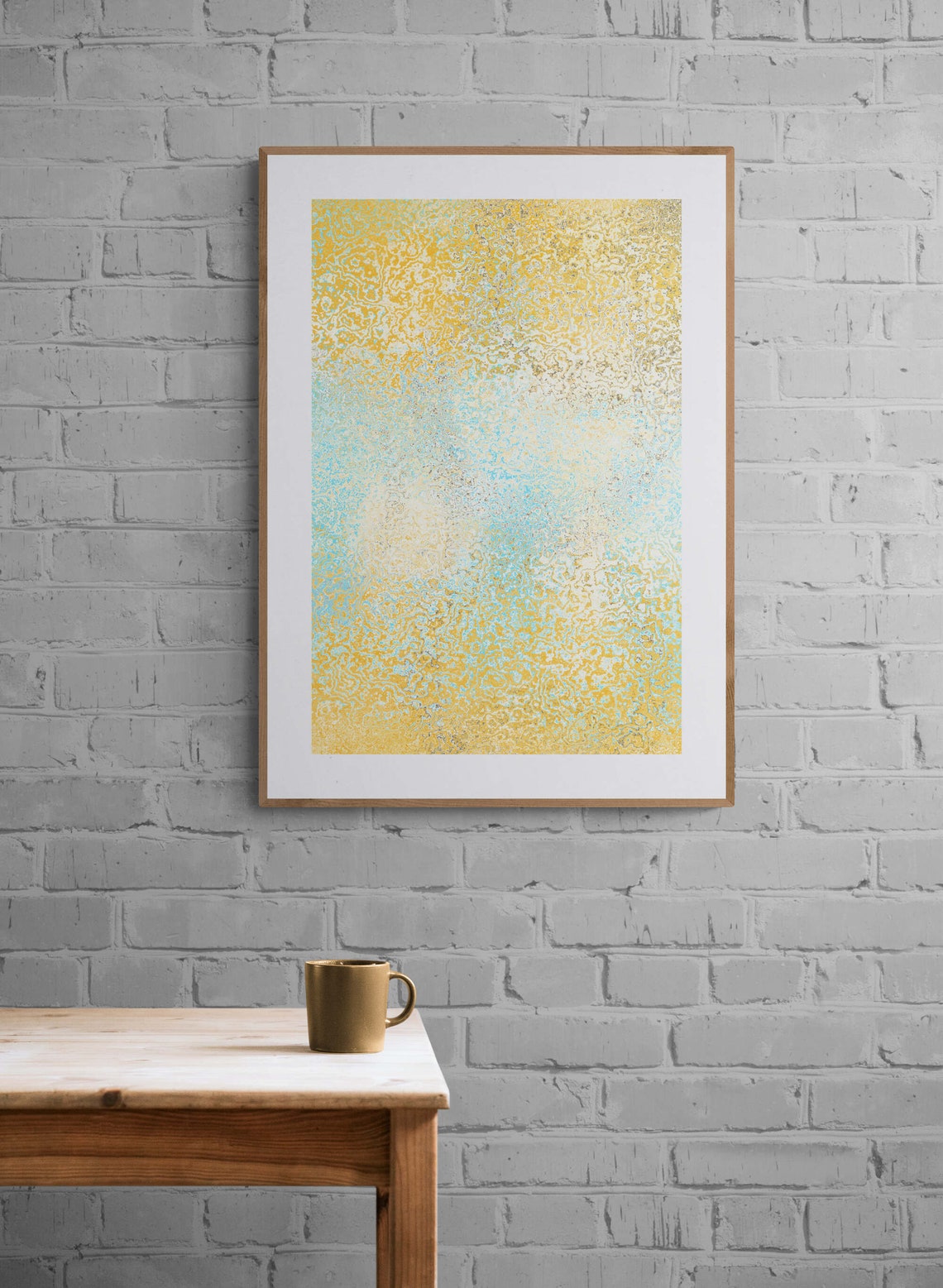 Yellow Turquoise Textured Abstract Painting Modern Art Poster - Image 5