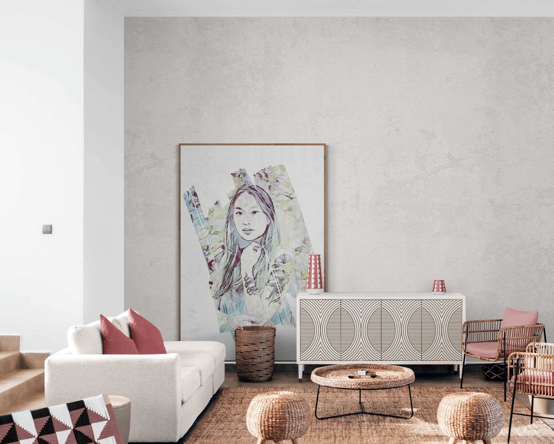 Tattooed Asian Woman Floral Modern Watercolor Art Portrait Poster - Image 3
