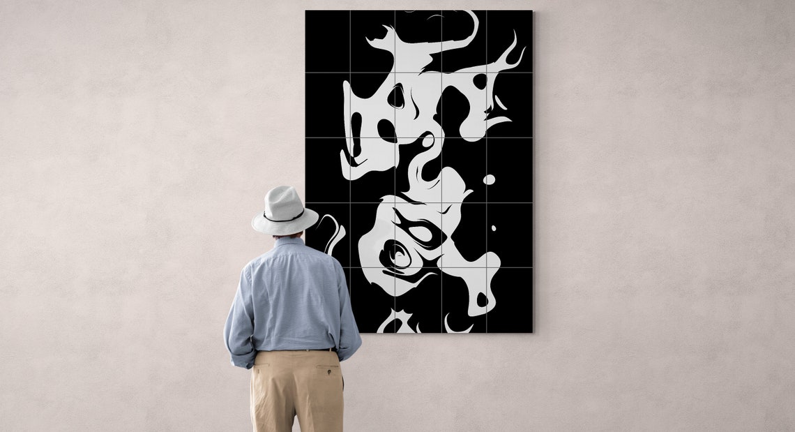 White Organic Shapes on Black Bold Abstract Contrast Art Print - Image 3