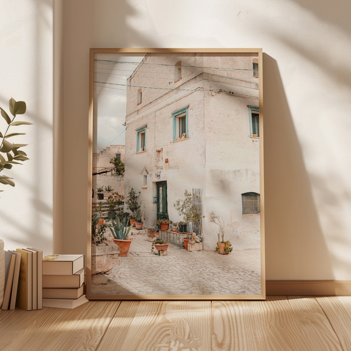 Puglia Italy Whitewashed Stone House Blue Shutters Old Town Poster - Image 4