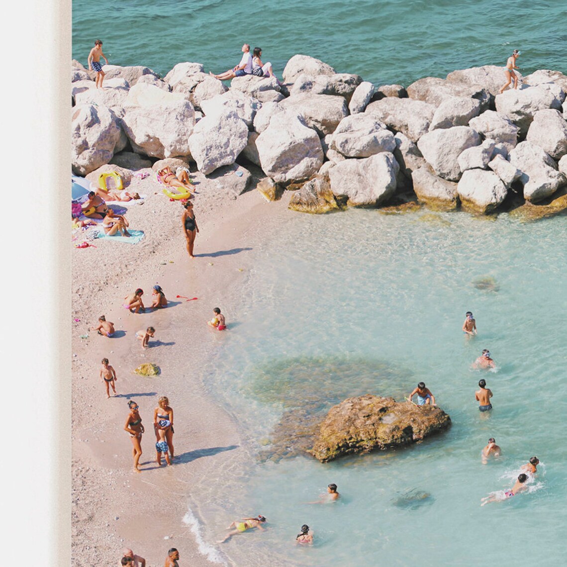 Italy Beach Cove Aerial Swimmers Turquoise Water Travel Poster - Image 2