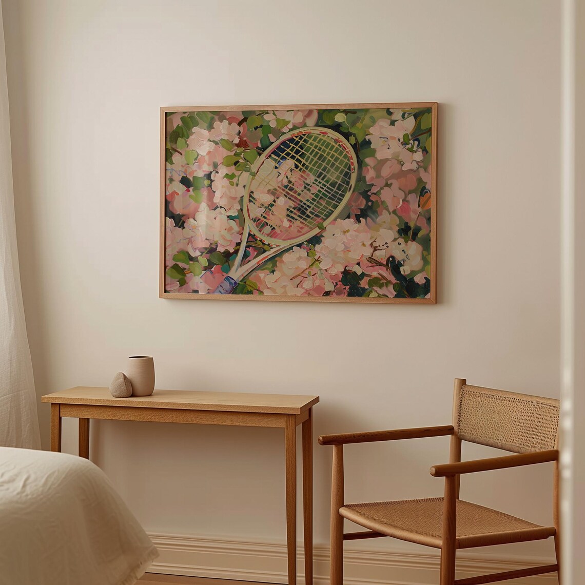 Tennis Racket In Pink Blossom Flowers Girly Sports Art Poster - Image 2
